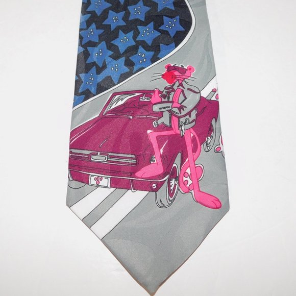 VTG 1993 The Pink Panther Race Car Track Oscardo Necktie Tie 90s - Picture 5 of 9
